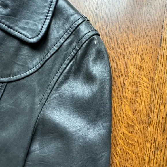 Doma Cropped Black Leather Jacket 3/4 Sleeve - Picture 6 of 8